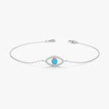 white gold evil eye turquoise bracelet