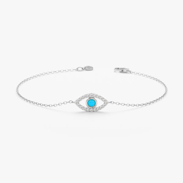 white gold evil eye turquoise bracelet