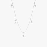handcrafted 14k solid white gold necklace with natural paved diamonds lightning bolt charms