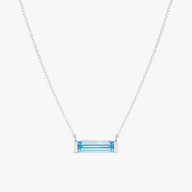 Natural Baguette Sky Blue Topaz Necklace, Vix