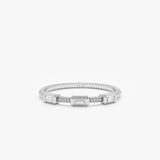 solid white gold diamond station ring with twist texture band 