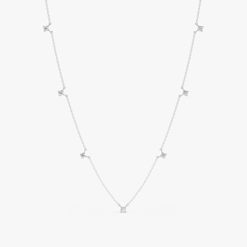 handcrafted 14k solid white gold multiple diamond set necklace