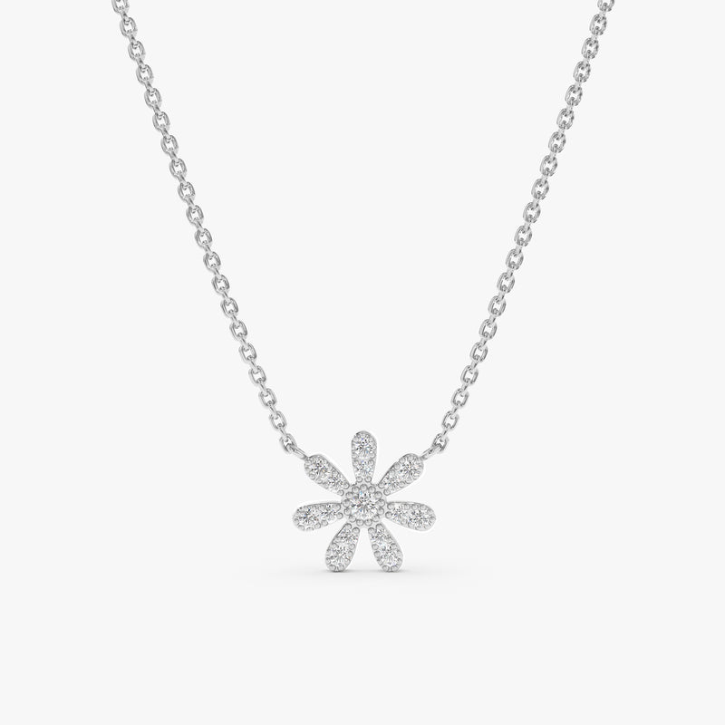 white gold cable chain daisy pendant necklace
