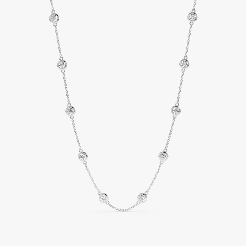 handcrafted white gold diamond bezel station necklace