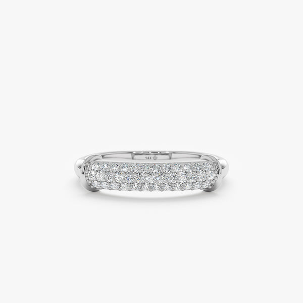 14k solid white gold dome ring with natural white diamonds 