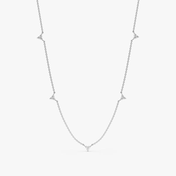 solid white gold trio diamond cluster station necklace