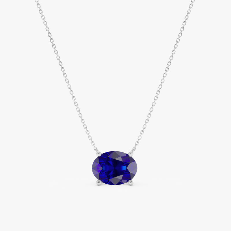Lab-Grown Oval-Cut Solitaire Sapphire Necklace, Isabel