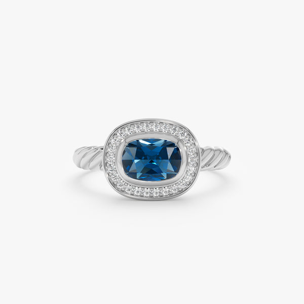 Natural London Blue Topaz & Diamond Ring, Faelina