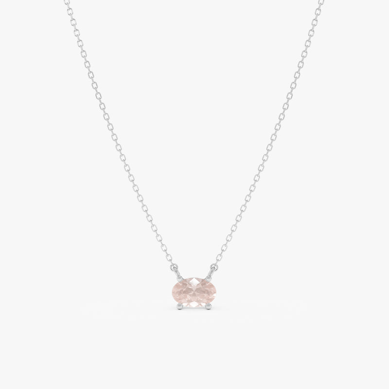 Solid Gold Rose Quartz Oval Necklace, Loa