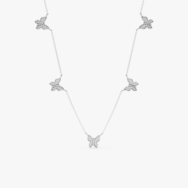 handcrafted Solid white gold station butterfly necklace
