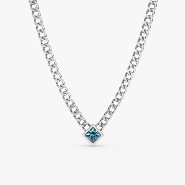 handmade solid white gold natural blue topaz december necklace