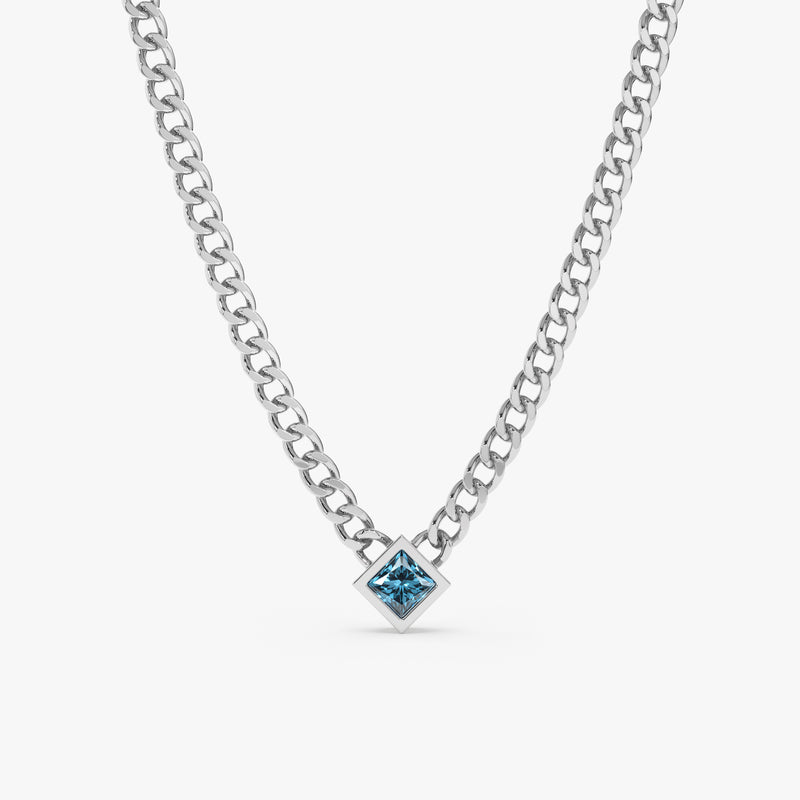 handmade solid white gold natural blue topaz december necklace