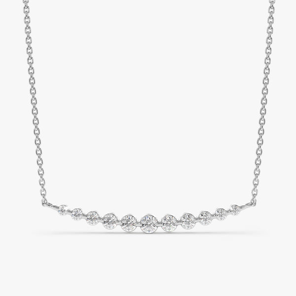 handcrafted solid white gold multiple diamond bar curve pendant necklace