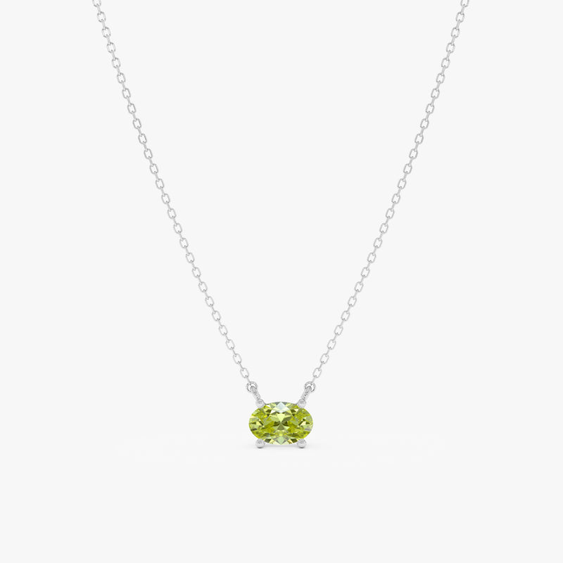 Solid Gold Peridot Oval Necklace, Loa