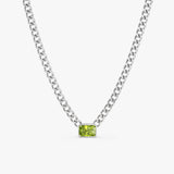 solid white gold cuban with with octagon cut peridot stone 
