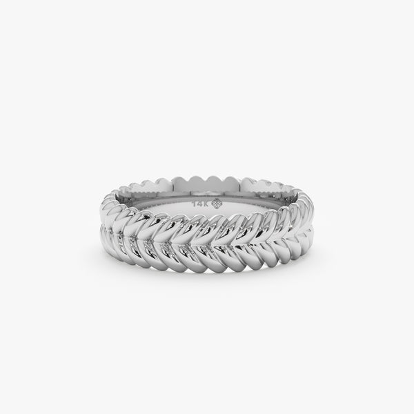 white gold ribbed stacking band