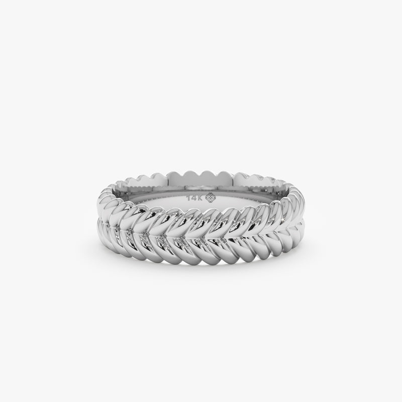 white gold ribbed stacking band