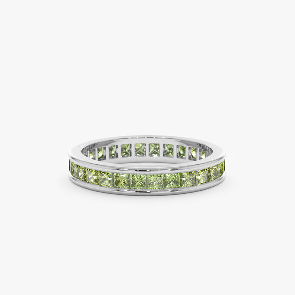 white gold peridot eternity band
