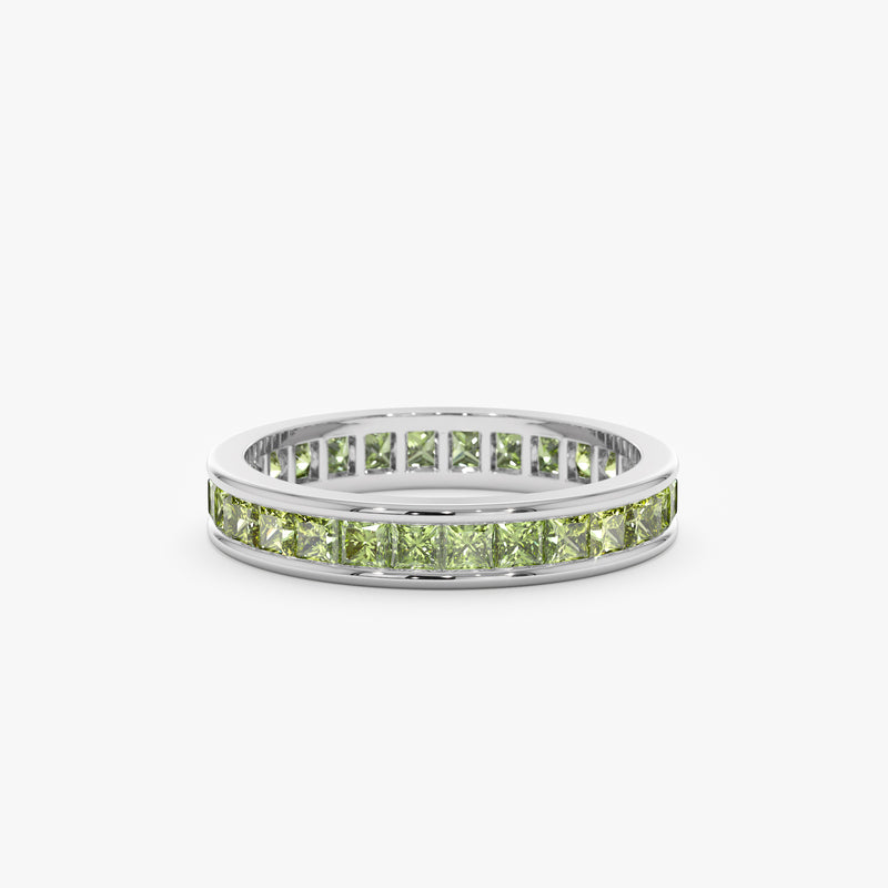 white gold peridot eternity band