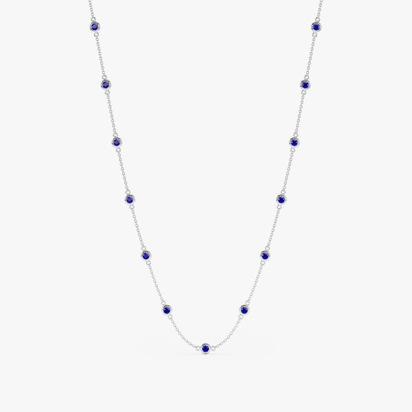 solid white gold bezel setting natural sapphire station necklace