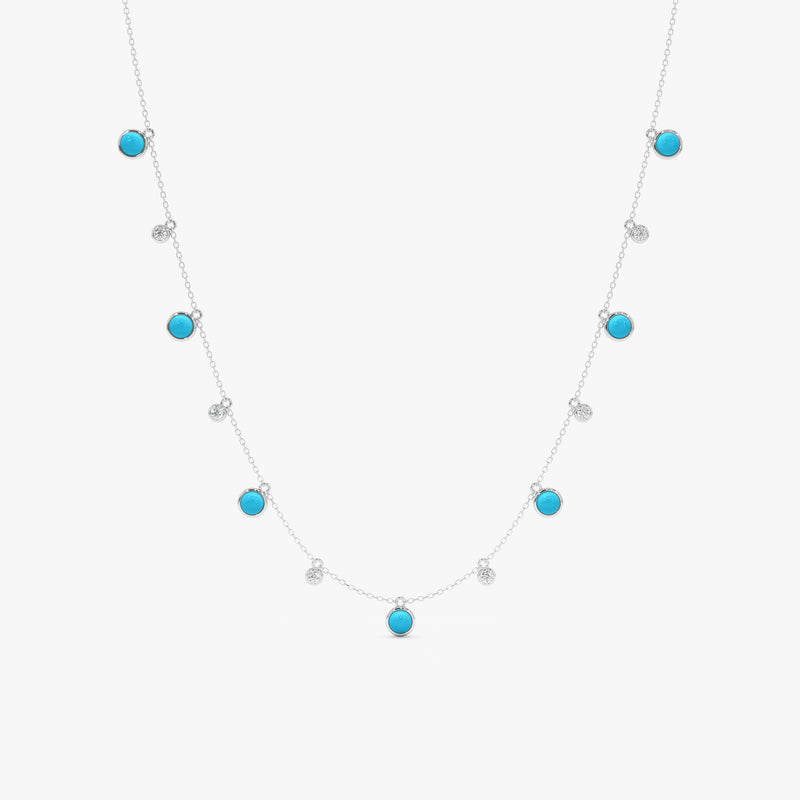 Turquoise & Lab Grown Diamond Station Necklace, Virey