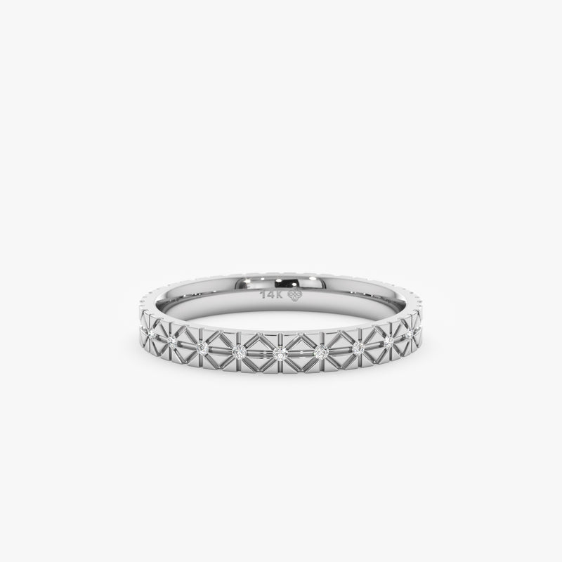 white gold natural diamond textured band