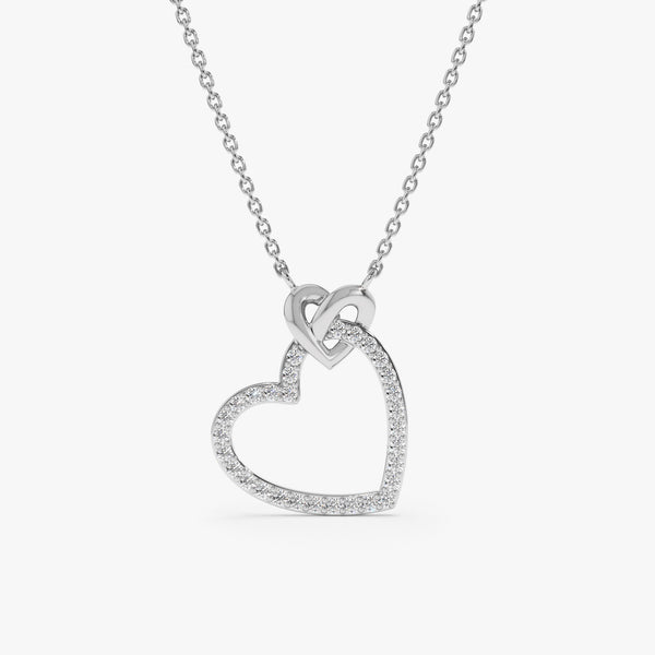 14k white gold double heart shape pendant necklace 