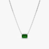 handmade solid 14k white gold necklace with natural emerald pendant