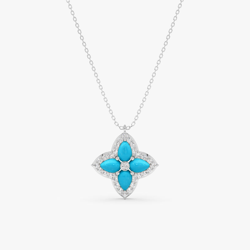 Turquoise & Lab Grown Diamond Clover Necklace, Eirlys