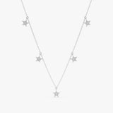 handcrafted 14k white gold hanging paved diamond star charm necklace