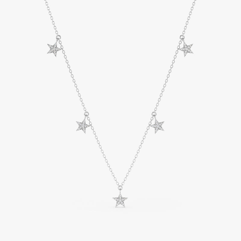 handcrafted 14k white gold hanging paved diamond star charm necklace