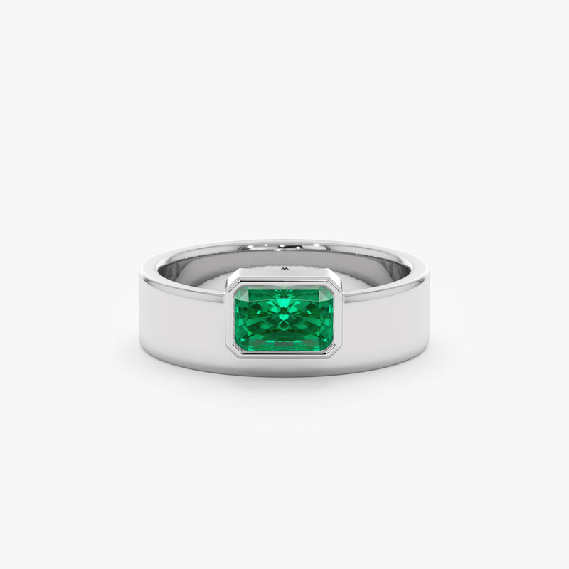white gold natural emerald wide band