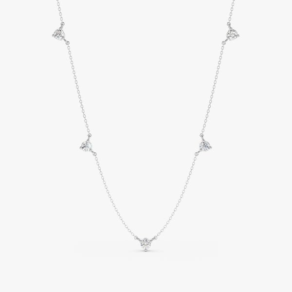 white gold 3 prong natural diamond station necklace