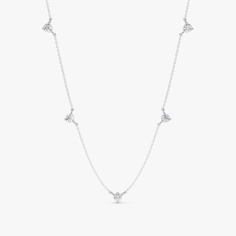 white gold 3 prong natural diamond station necklace
