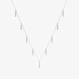 handmade 14k solid white gold multiple diamond bar charms necklace