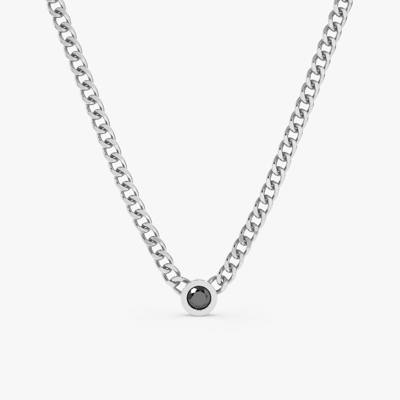 white diamond miami cuban chain necklace with solitaire black diamond bezel