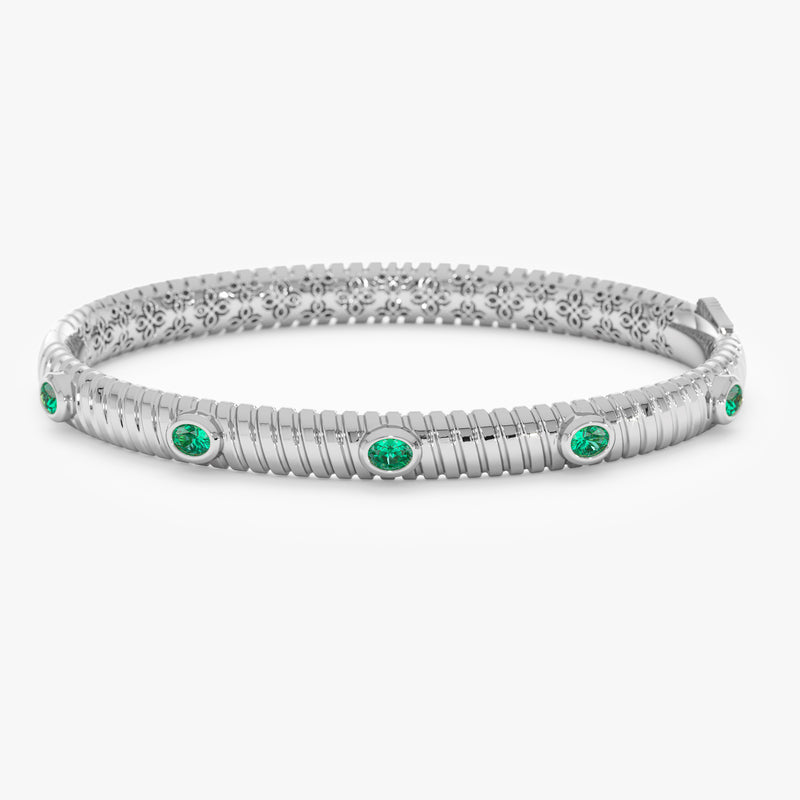 14k Gold Ribbed Emerald Bangle, Melina