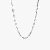 handcrafted 14k white gold cuban chain necklace with multiple diamond bezels
