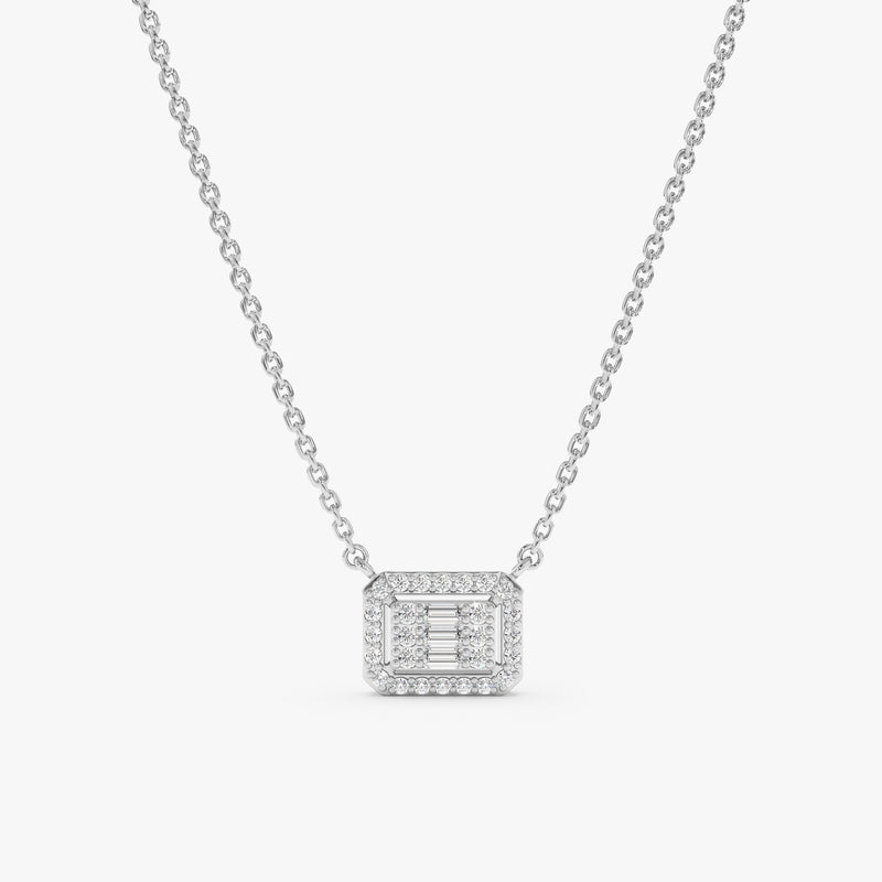 solid white gold octogen diamond pendant necklace