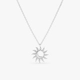 handmade solid 14k white gold sun and moon pendant with diamonds