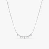 handcrafted 14k solid white gold curved diamond cluster bar pendant necklace