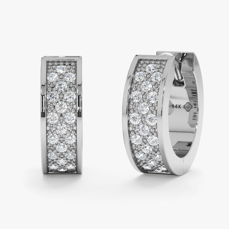 Natural White Diamond Paved Huggie, Lynn