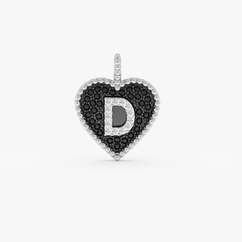 Black Diamond Initial Heart Charm, Aluinne