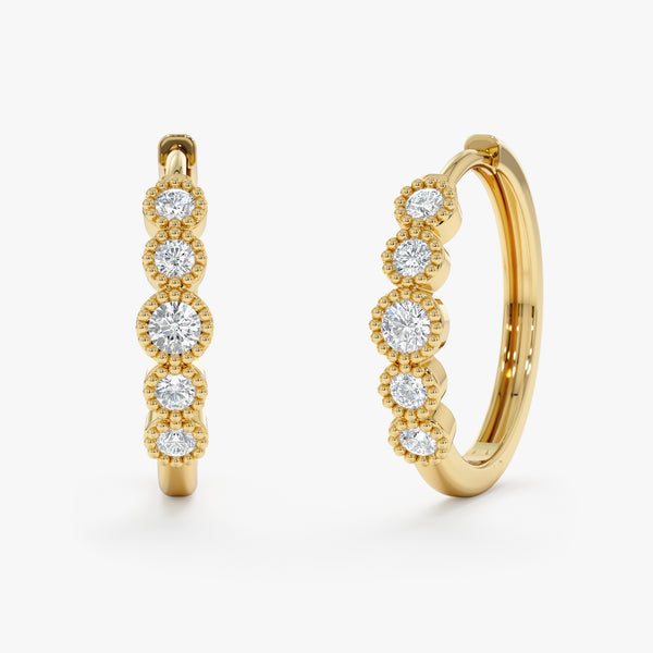 yellow gold milgrain set diamond hoops