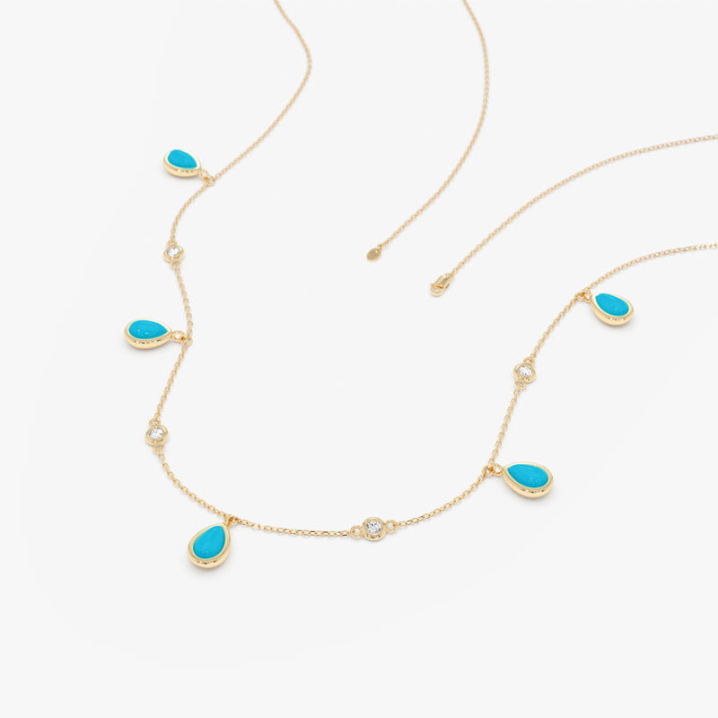 Turquoise & Diamond Dangle Station Necklace, Caelia
