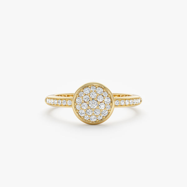 Round pave diamond engagement ring in yellow gold