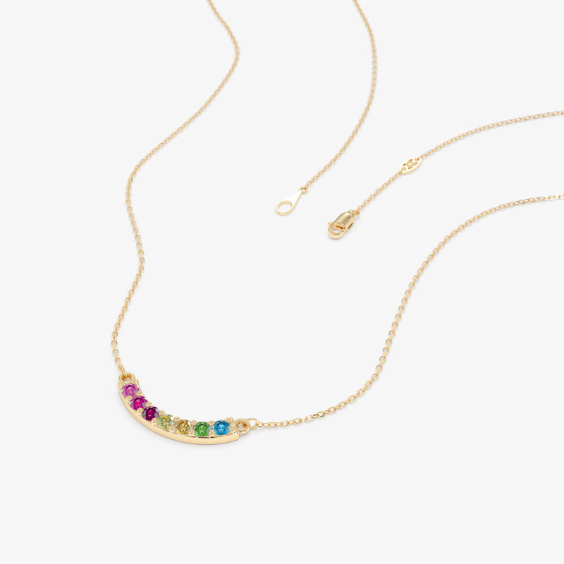 Solid Gold Rainbow Sapphire Bar Necklace, Kael