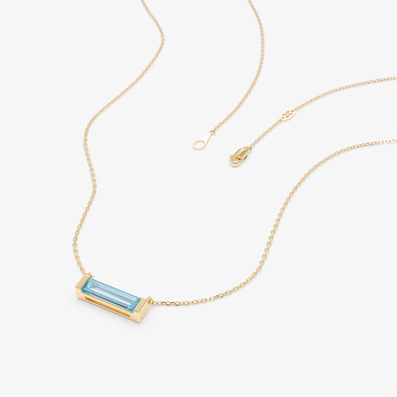 Natural Baguette Sky Blue Topaz Necklace, Vix