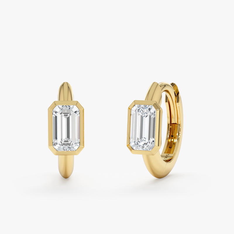 Emerald Cut Lab Grown Diamond Huggie, Reka