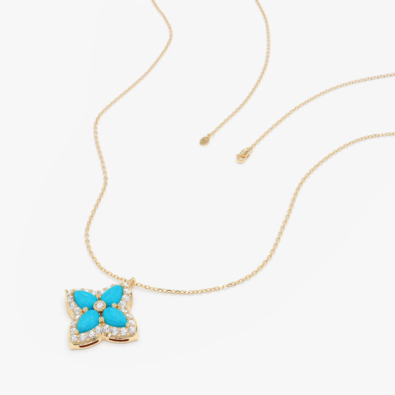 Turquoise & Lab Grown Diamond Clover Necklace, Eirlys